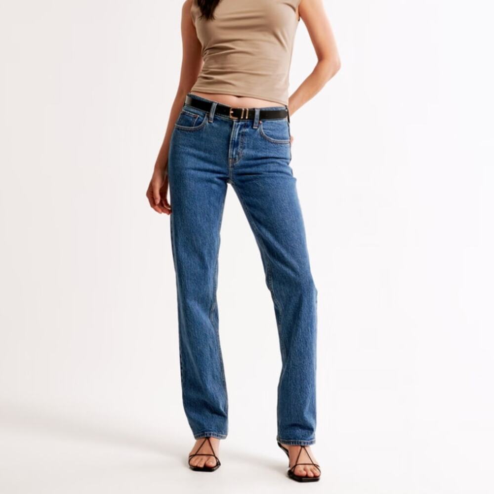 ABERCROMBIE The 90s Straight Mid Rise Jeans Dark Wash 26